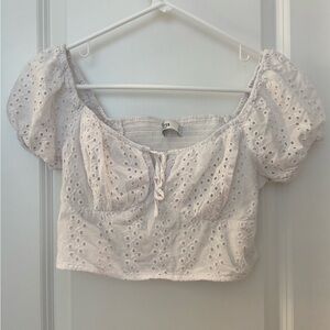 Hollister Light Cream Eyelet Puff Sleeve Blouse